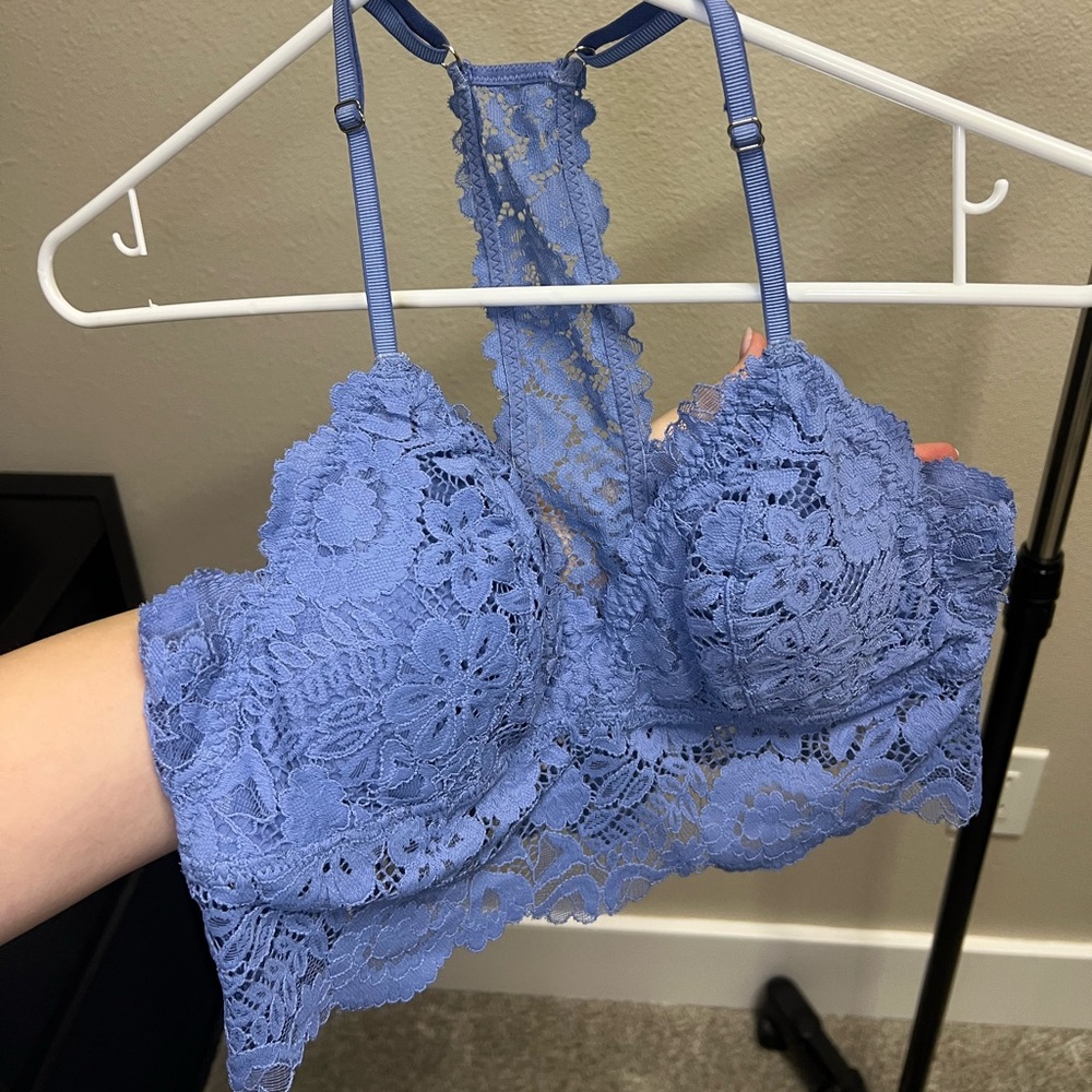 Aerie Floral Lace Bralette in Blue